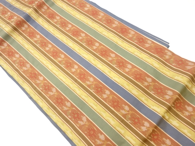 縞に抽象花葉模様織出し名古屋帯